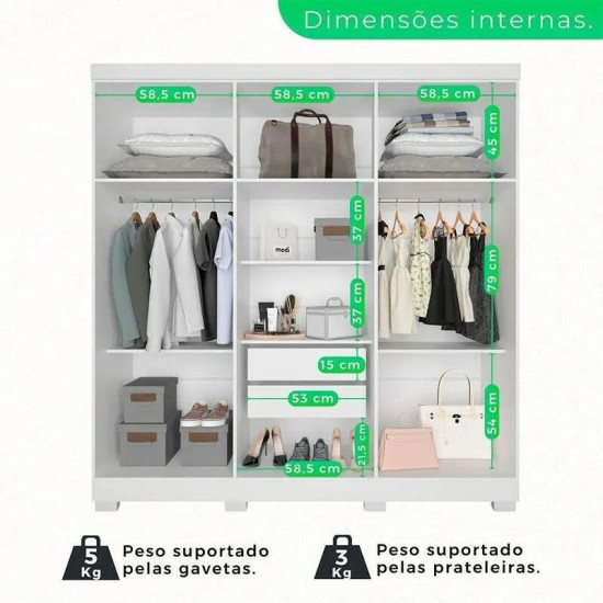 Guarda-roupa Casal 1,80m Recife Branco 6 Portas 2 Gavetas com P�s - Sall�to