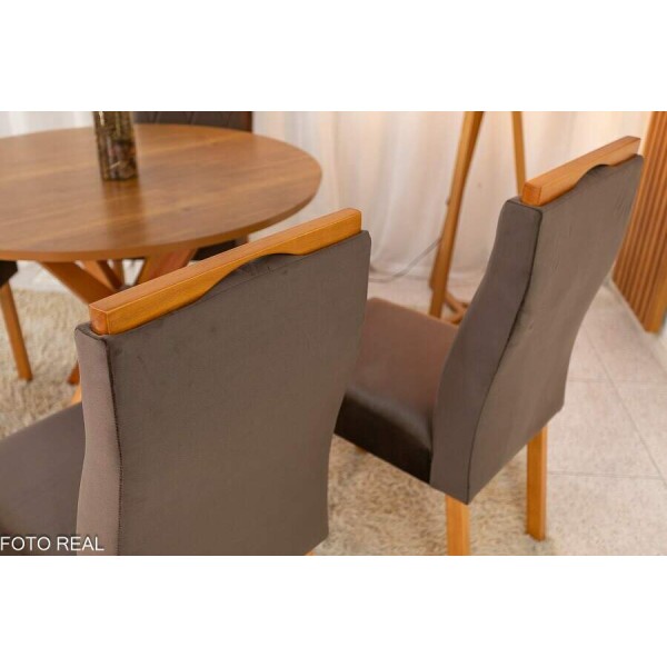 Mesa de Jantar Simpatia Tampo Redondo 108108 Cinamomo 4 Cad. Lisboa Veludo Marrom 509 Madeira Macia - Entregue Montada
