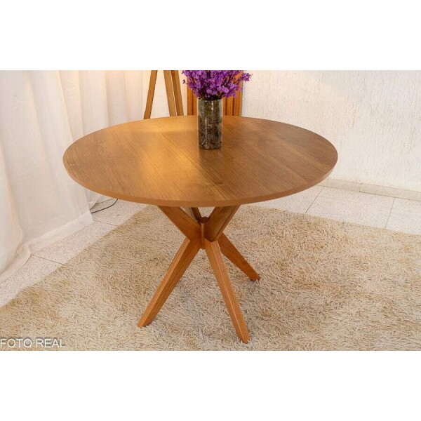 Mesa de Jantar Simpatia Tampo Redondo 108108 Cinamomo 4 Cad. Lisboa Veludo Marrom 509 Madeira Macia - Entregue Montada
