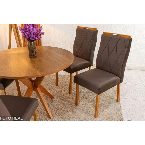 Mesa de Jantar Simpatia Tampo Redondo 108108 Cinamomo 4 Cad. Lisboa Veludo Marrom 509 Madeira Macia - Entregue Montada