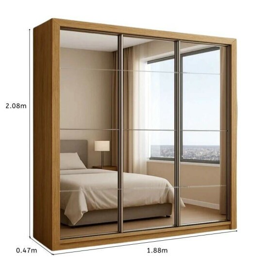 Guarda-roupa Casal Veneza Premium Larg. 1.88m 3 Portas C/ 3 Espelho 4 Gavetas Cinamomo Carioca