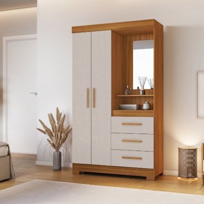 Guarda-roupa Solteiro 1,08m NT 6020 Freijo/Off 2 Portas 3 Gavetas com P�s Portas Flex - Not�vel