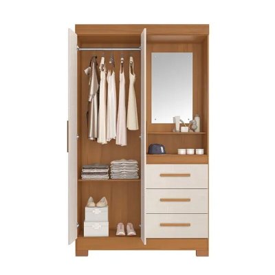 Guarda-roupa Solteiro 1,08m NT 6020 Freijo/Off 2 Portas 3 Gavetas com P�s Portas Flex - Not�vel