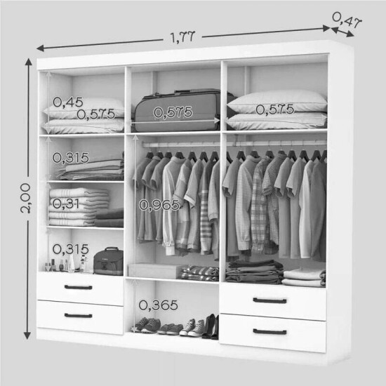 Guarda-roupa Casal 1,77m Hercules Cinamomo 6 Portas com Espelho e P�s - Carioca