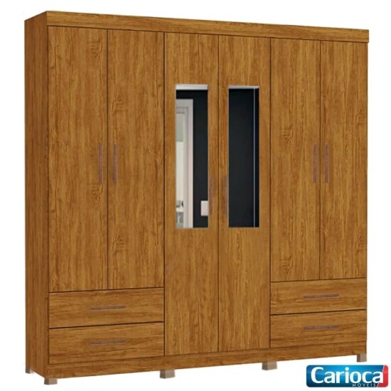 Guarda-roupa Casal 1,77m Hercules Cinamomo 6 Portas com Espelho e P�s - Carioca