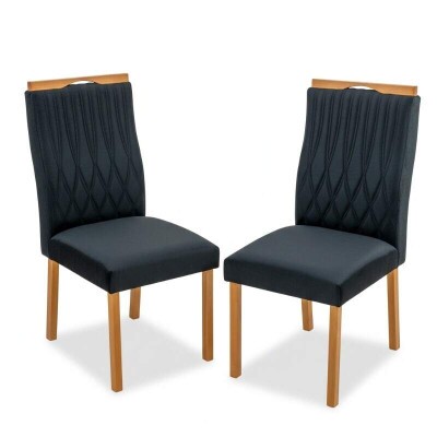 2 Cadeiras G�nova Veludo Preto 504 Madeira Art Assentos - Entregue Montada