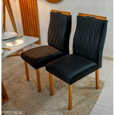 2 Cadeiras G�nova Veludo Preto 504 Madeira Art Assentos - Entregue Montada