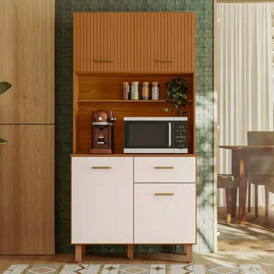 Kit de Cozinha 0,90m New Izis Freij�/Ripado 3D Off Acetinado - Poliman