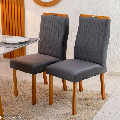 Caixa 2 Cadeiras G�nova Veludo Cinza 507 Madeira Art Assentos - Entregue Montada