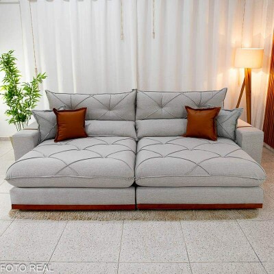 Sof� Retr�til Reclin�vel Gran Bello 2.90m Linho Cinza 31 - Molas Ensacadas
