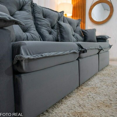 Sof Retrtil Reclinvel Porto Madri 2.70m Veludo Cinza - D28 Pr Aditivada