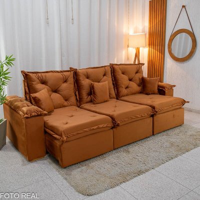 Sof� Retr�til Reclin�vel Porto Madri 2.70m Veludo Terracota (SEM ALMOFADAS DECORATIVAS)