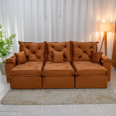 Sof� Retr�til Reclin�vel Porto Madri 2.70m Veludo Terracota (SEM ALMOFADAS DECORATIVAS)