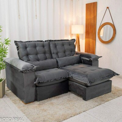 Sof� Retr�til Reclin�vel Maldivas 2.10m Veludo Grafite A15