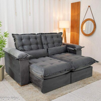 Sof� Retr�til Reclin�vel Maldivas 2.10m Veludo Grafite A15