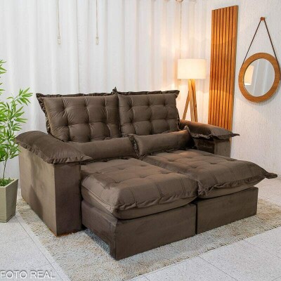 Sof� Retr�til Reclin�vel Maldivas 2.10m Veludo Marrom A17