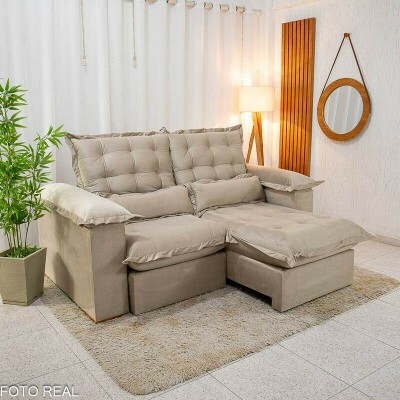 Sof� Retr�til Reclin�vel Maldivas 2.10m Veludo Bege A32
