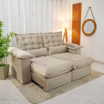 Sof� Retr�til Reclin�vel Maldivas 2.10m Veludo Bege A32