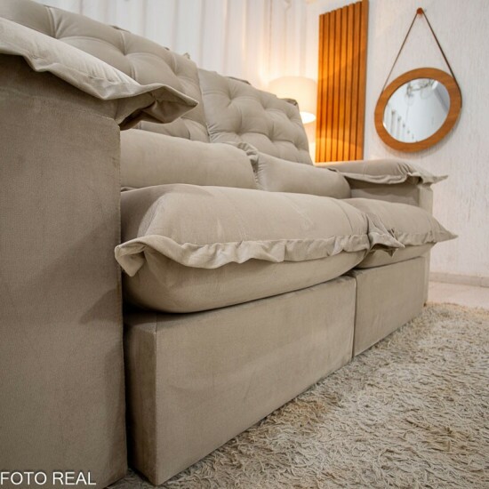 Sof� Retr�til Reclin�vel Maldivas 2,10m Veludo Bege A32