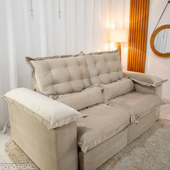 Sof� Retr�til Reclin�vel Maldivas 2,10m Veludo Bege A32