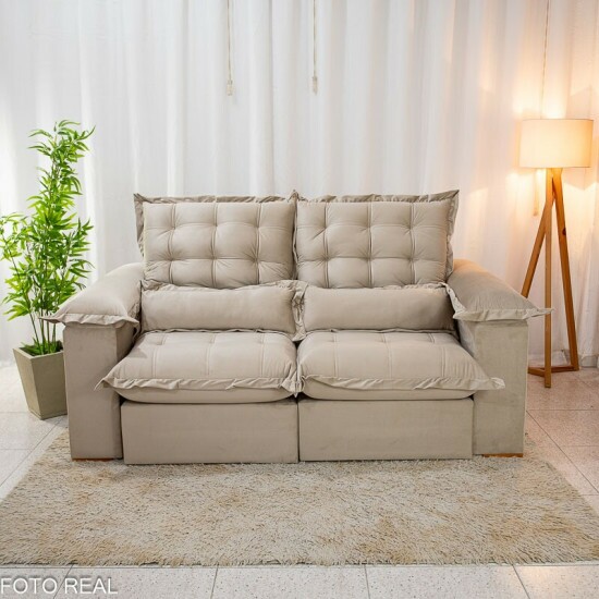 Sof� Retr�til Reclin�vel Maldivas 2,10m Veludo Bege A32