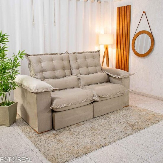 Sof� Retr�til Reclin�vel Maldivas 2,10m Veludo Bege A32