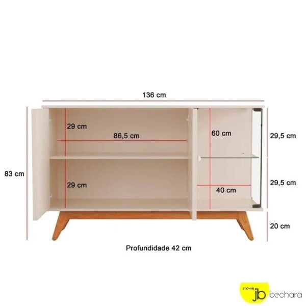 Buffet Aai Luxo Ripado com 3 Portas larg. 1.36m Off JB Bechara