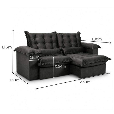Sof� Retr�til Reclin�vel Maldivas 2.30m Veludo Marrom A17