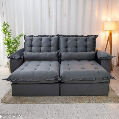 Sof� Retr�til Reclin�vel Maldivas 2.30m Veludo Grafite A15 