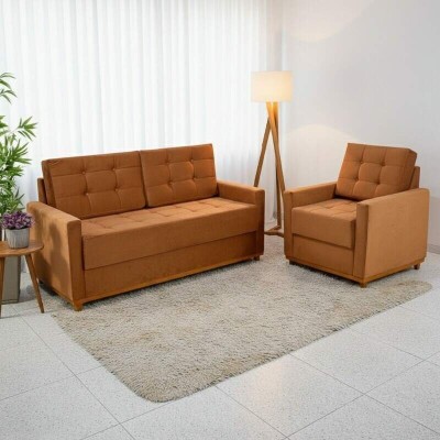 Sof� 3 Lugares �ustria + Poltrona �ustria Veludo Terracota A62