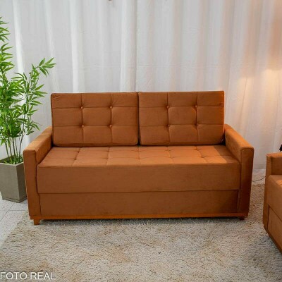 Sof� 3 Lugares �ustria + Poltrona �ustria Veludo Terracota A62