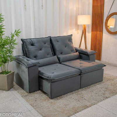 Sof� Retr�til Reclin�vel City 2.00m Veludo Cinza - Sem Caixa