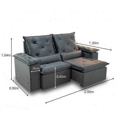 Sof� Retr�til Reclin�vel City 2.00m Veludo Cinza - Sem Caixa