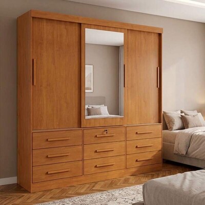 Guarda-roupa Casal 2,11m Turim Plus Nature 3 Portas 100% MDF - Bianchi