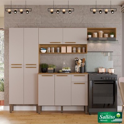 Cozinha Completa Madri Balco + Paneleiro + Areo Cinamomo/Off - Sallto