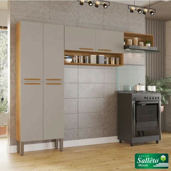 Cozinha Completa Madri Balco + Paneleiro + Areo Cinamomo/Off - Sallto