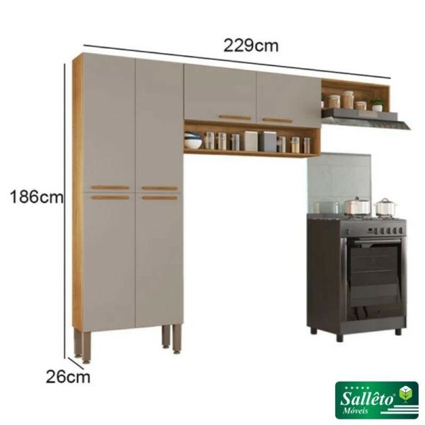 Cozinha Completa Madri Balco + Paneleiro + Areo Cinamomo/Off - Sallto
