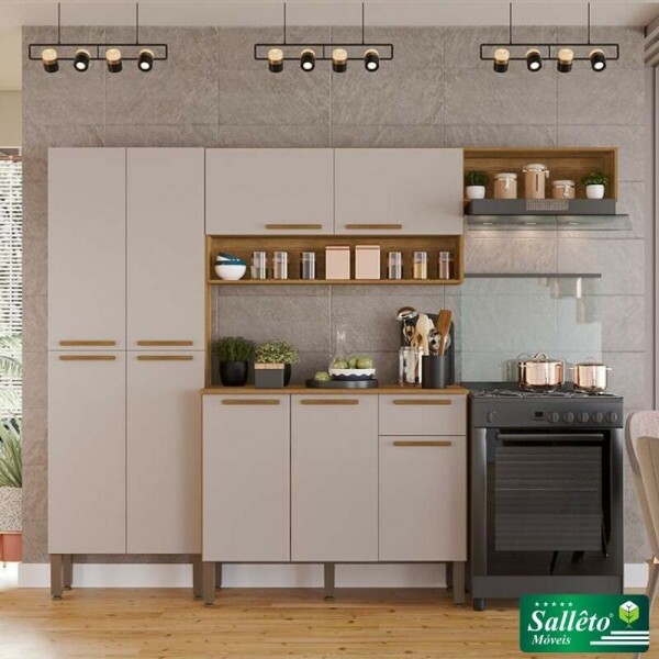 Cozinha Completa Madri Balco + Paneleiro + Areo Cinamomo/Off - Sallto