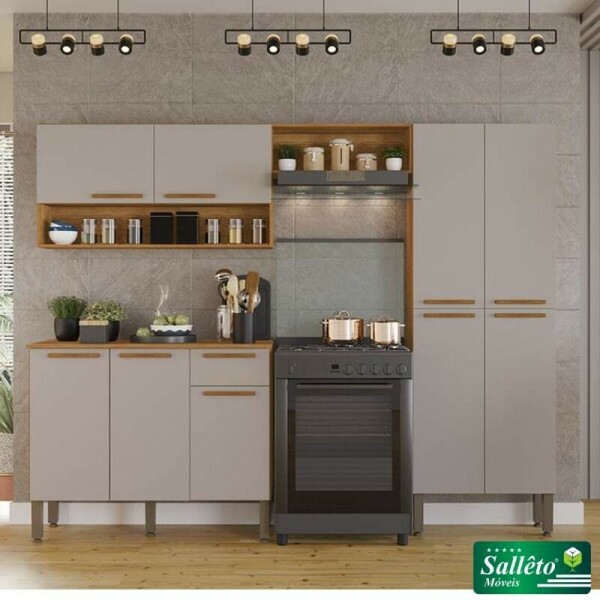 Cozinha Completa Madri Balco + Paneleiro + Areo Cinamomo/Off - Sallto