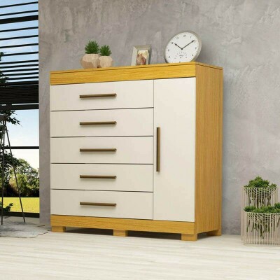 Cmoda Rayane 100% MDF com 5 Gavetas e Sapateira Larg. 1.20m Nature/Off White ACP
