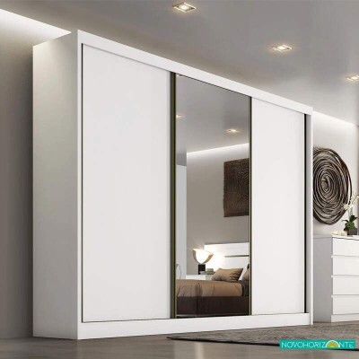 Roupeiro Casal Sollo Plus Neve 3 Portas 6 Gavetas C/ 1 Espelho 100% MDF Larg. 2.73m - Novo Horizonte