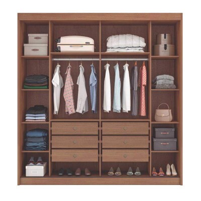 Roupeiro Casal Versatto Cumaru/Fendi C/Espelho 2 Portas 6 Gavetas 100% MDF Larg. 2.08m Flex - Novo Horizonte