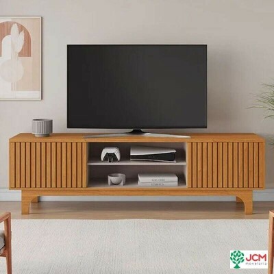 Rack Triunfo Ripado Larg. 2.00m Cinamomo/Off para TV at� 70