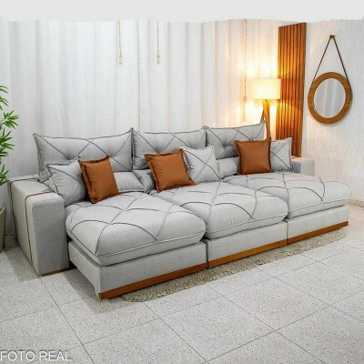 Sof� Retr�til Reclin�vel Gran Bello 3,20m Linho Cinza - Molas Ensacadas