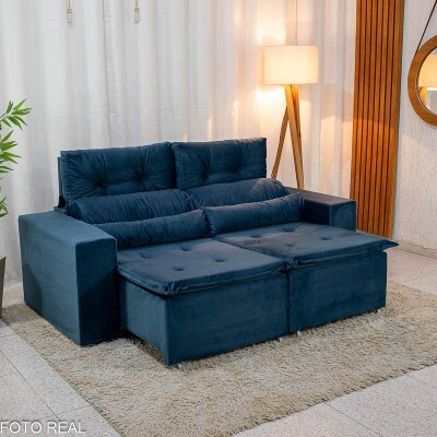 Sof Retrtil Reclinvel Bia 1.95m Veludo Azul - D28