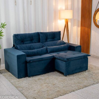 Sof Retrtil Reclinvel Bia 1.95m Veludo Azul - D28