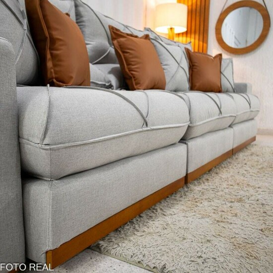 Sof� Retr�til Reclin�vel Gran Bello 3.20m Linho Cinza - Molas Ensacadas