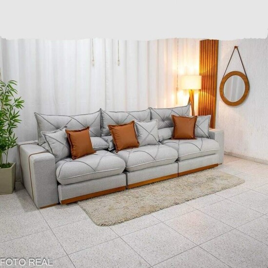 Sof� Retr�til Reclin�vel Gran Bello 3.20m Linho Cinza - Molas Ensacadas