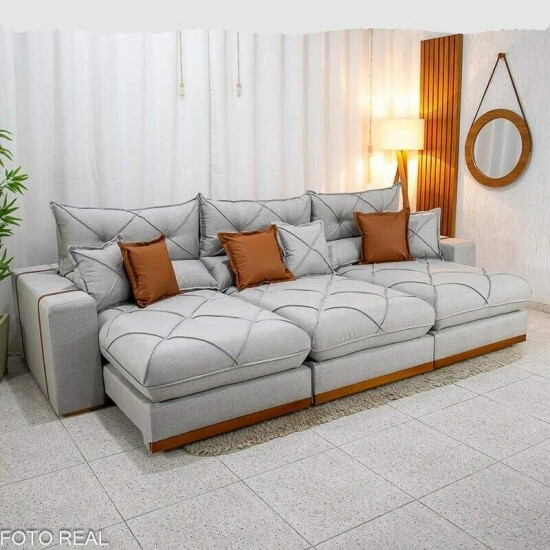Sof� Retr�til Reclin�vel Gran Bello 3.20m Linho Cinza - Molas Ensacadas