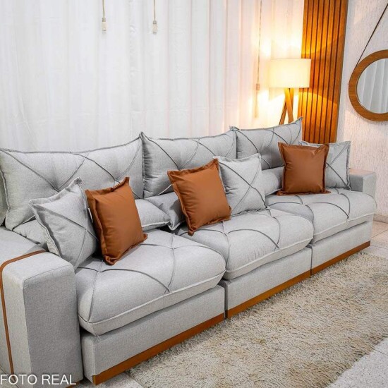 Sof� Retr�til Reclin�vel Gran Bello 3.20m Linho Cinza - Molas Ensacadas